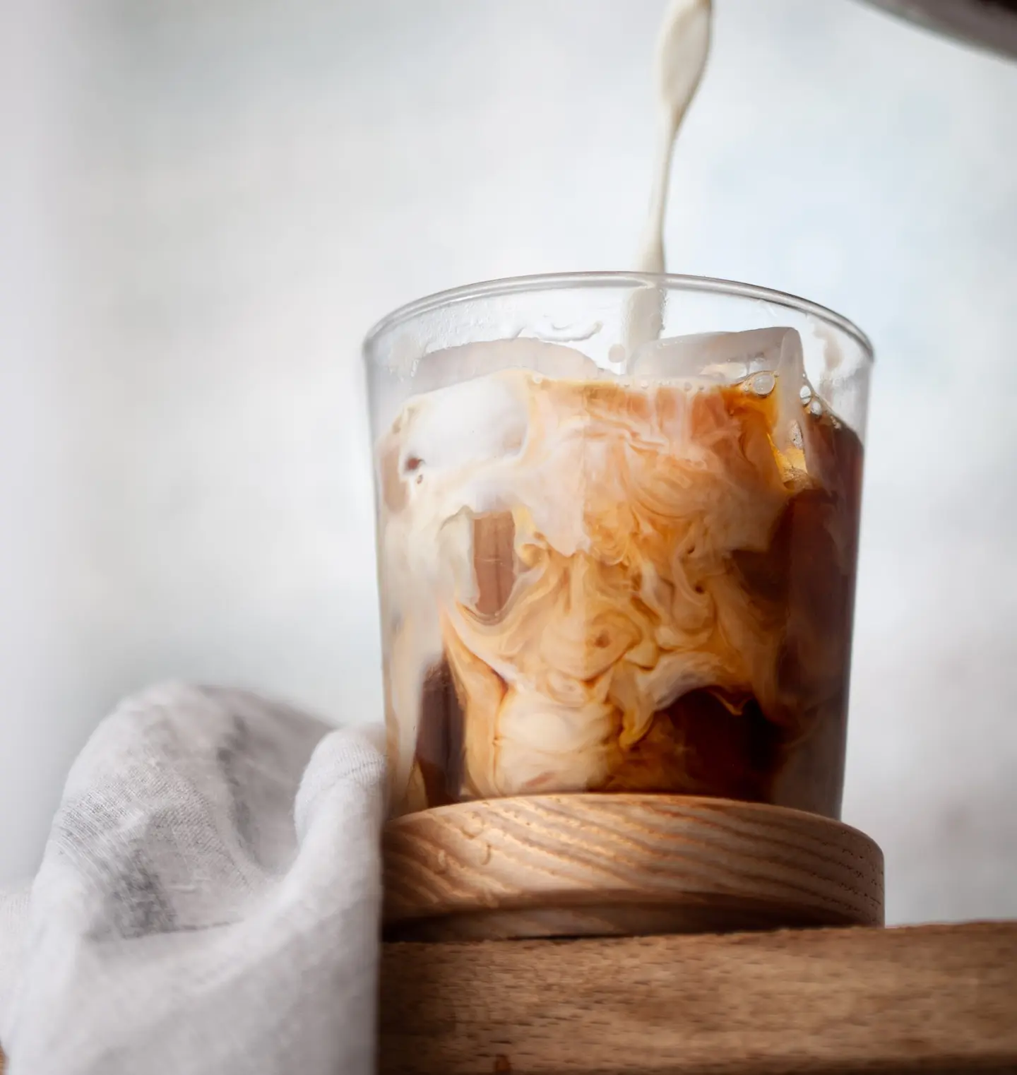 Cold brew coffee served in a glass with ice.
